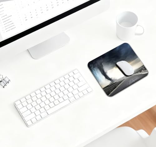 9.5x7.9 Inch Office/Gaming Mouse Pad, Nature Tornado and Lightning Over a Desert Road Cute Anti-Slip Mat for Desk