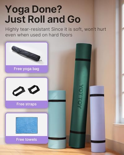 YOTTOY Large Yoga Mat (75 * 52 * 1/2inch),Extra Wide TPE Exercise Mat,Non-Slip Workout Mat for Pilates, Fitness, Barefoot, Home Gym Studio with Strap and Towel