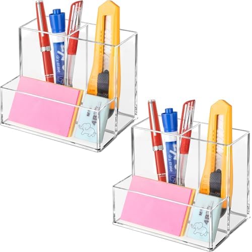 2 Pcs Acrylic Pen Holder for Desk, Pencil Holder for Home,Office