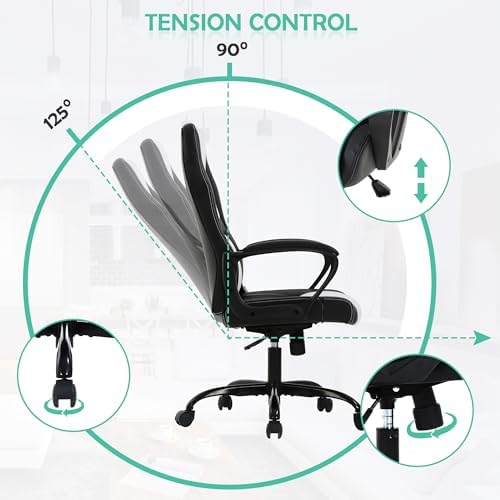 White Massage Gaming Chair for Kids, Ergonomic Office Chair Computer Chair with Adjustable High Back & Armrest, PU Leather Gamer Chair with 360°Swivel, Heavy Duty Gaming Chairs for Adults, Teens