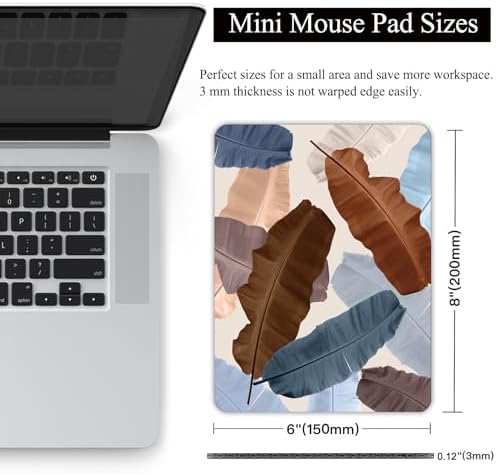 Small Mouse Pad, Mini Mouse Pad 6 X 8 Inch with Non-Slip Rubber Base for Keyboard Tray Laptops Wireless Mouse Home Office Travel, Washable & Portable (Art Leaves)