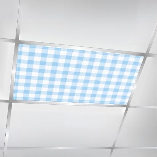 4 Pcs Fluorescent Light Covers for Ceiling Lights blue white Gingham check Magnetic Light Filters Decorative for Classroom Office Hospital Home 4x2 Ft