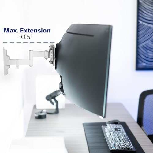 VIVO Full Motion Ultrawide Monitor Wall Mount, Fits Ultra-Wide Screens up to 49 inches and 44 lbs, Tilt and Swivel Arm, White, MOUNT-VW01MW