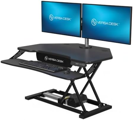 VERSADESK PowerPro Elite Smart Corner Standing Desk Converter - Adjustable Sit Stand Desk Riser with Keyboard Tray & USB C Ports - App Controlled Height Adjustment for Home or Office | Black (36" x