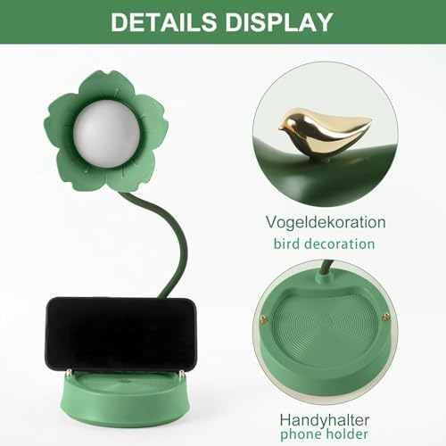Desk Lamp for Kid, Dimmable LED Table Lamp with 3 Colour Temperatures, Rechargeable Desk Lamp with Touch Sensor and Flexible Arm, USB Bedside Lamp for Reading, Learning, Working (Green)