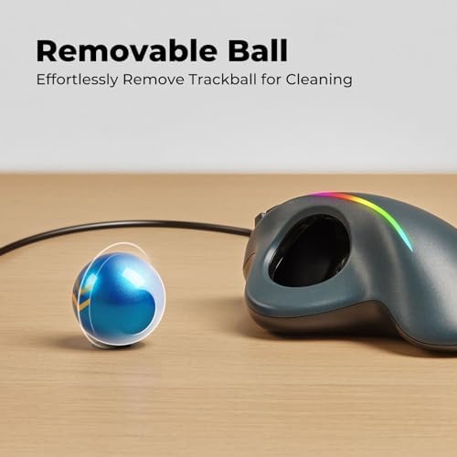 Wired Ergonomic Trackball Mouse, 34mm Thumb Control, RGB Lighting