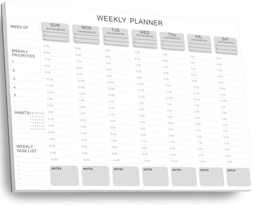 Undated Weekly Hourly Planner Notepad, Tear-Off ADHD Planner,Weekly Planner,Weekly Schedule Planner,Weekly To Do List Notepad(52 Sheets,8.5"x11",Minimalist)
