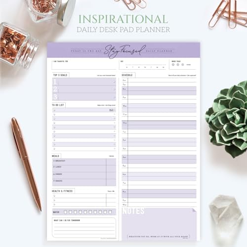 Daily Notepad Planner Schedule To Do List - Stay Focused 50 Tear Off Premium USA (Purple Taro)