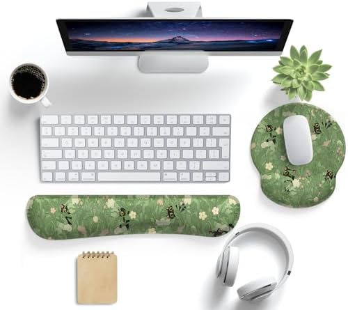 Cute Flower Mouse Pad Wrist Support Ergonomic Green Hide Out Cat, Keyboard Mouse Wrist Rest Non-Slip Gel Anime Kawaii 3D Mouse Pads Wrist Pad,Easy Typing,Pain Relief, Comfortable Computer Mouse Pad.