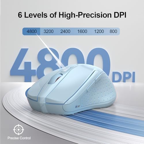 TECKNET Wireless Mouse, BT 5.0/2.4G, Silent 4800 DPI 6 Buttons, Lightblue