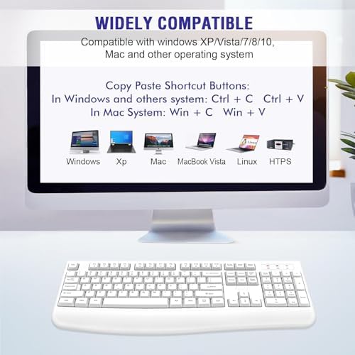 QUASIO Wireless Keyboard, 2.4G Full-Sized Ergonomic Wireless Computer Keyboard with Wrist Rest for Windows, Mac OS Laptop/PC/Desktop/Notebook(White)