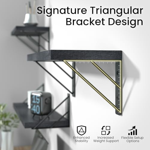 BAYKA 36 Inch Long Wall Mounted Floating Shelves (Black, Set of 3, 36")