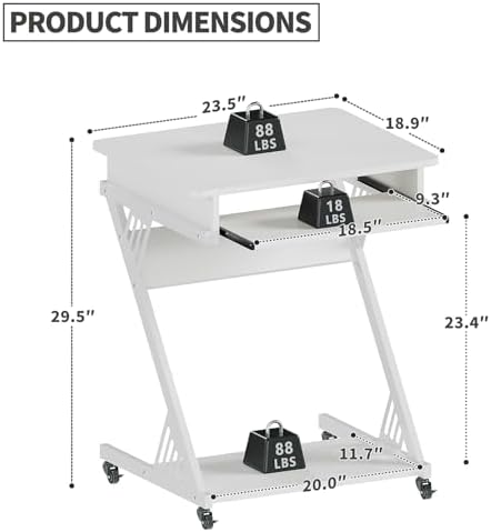 Zenira 24-Inch Small Computer Desk, Corner Desk with Wheels