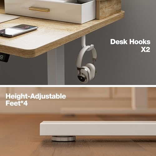 Grandder Electric Standing Desk with Two Drawers, Sit to Stand Up Height Adjustable Desk with Storage Shelf for Home Office, 63 * 24 Inch, Study, Ergonomic Adjustable Computer Desk, Oak