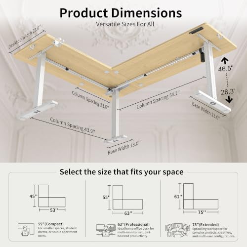 WALKINGDESK 75x61 Inches Reversible L Shaped Standing Desk Height Adjustable with Cup Holder, Electric Corner Computer Workstation for Home Office, Ergonomic Sit Stand up Gaming Desk, Oak