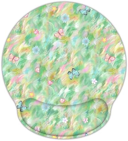 RICHEN Ergonomic Mouse Pad with Wrist Support,Non-Slip Rubber Base for Computer Laptop & Mac,Lightweight Rest for Home,Office & Travel (Green and Buttflies)