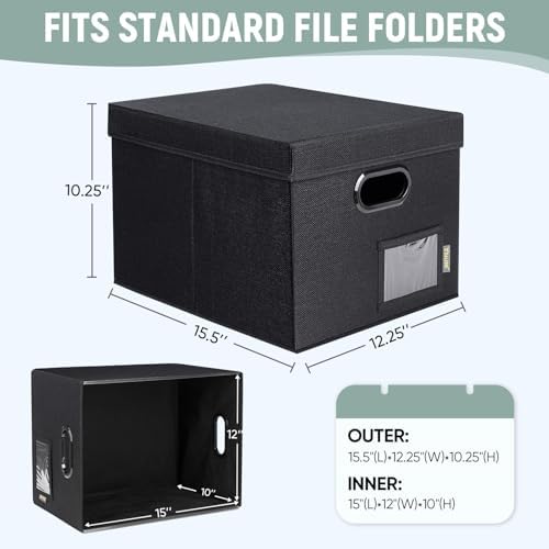 BALEINE File Organizer Box with Lid, Collapsible File Folder Organizer with Plastic Slide, Filing Box for Office Home Document Organizer Storage (Black, 1PK)