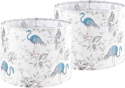 GO&SO Lamp Shades Set of 2,13" D x 10" H,Drum Lamp Shade,Blue Flamingo
