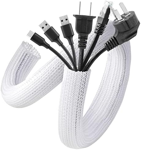 AGPTEK White Cable Management Sleeve, 2 Pack 5ft - 1.2 inch Cord Hider