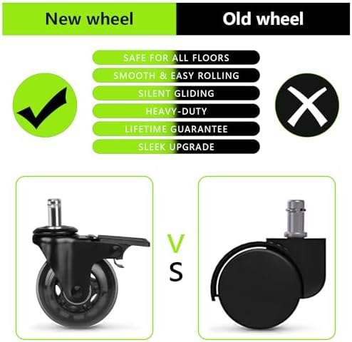 8T8 2.5" Office Chair Caster Wheels with Brakes Heavy Duty, Set of 5,Replacement Universal Rolling Chair Wheels for Hardwood Floors Carpet, Rubber Desk&Gaming Chair Casters with Locks