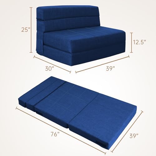 Nigoone Folding Sofa Bed Couch Memory Foam with Pillow Sleeper Chair Lazy Couch Twin Size Futon Convertible Guest Beds,Washable Cover,Dark Blue