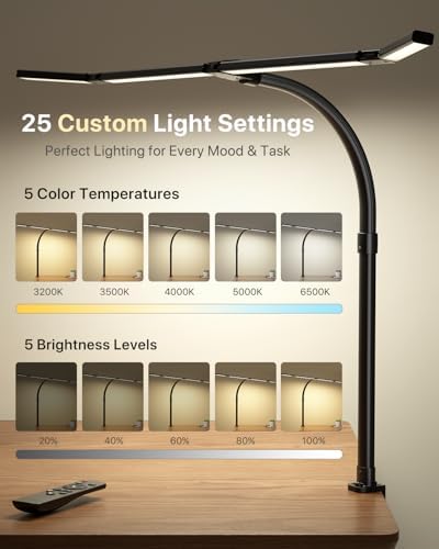 ONEMIX LED Desk Lamp with Clamp, 42-Inch 4-Panel Light for Dual Monitors