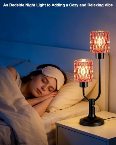 Mid Century Modern Table Lamp Dimmable Red Glass Vintage Lamp Gift