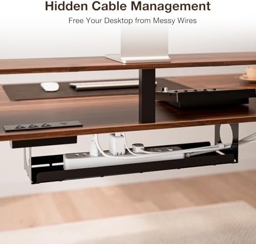71x32" Electric Standing Desk with 5 Drawers,Power Outlets,LED Light,Walnut
