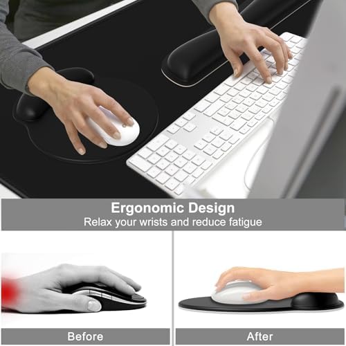 Dapesuom Large Gaming Mouse Pad, Black Mouse Pads with Wrist Rest Wrist Support, 4in1 Big XXL Desk Mat Desk Pad + Ergonomic Mousepad + Memory Foam Keyboard Mat Wrist Rest + Coaster Set for Computer