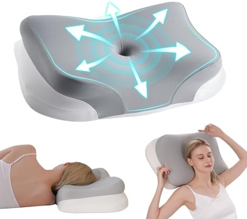 Cervical Neck Pillow for Pain Relief Memory Foam Pillow with Cooling Removable Cover Side/Back/Stomach Sleeper Pillow for Adults Ergonomic Horn Design Support Neck & Shoulder 23.6in*14.5in*4.7/5.1in