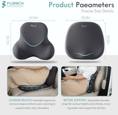 FLORICH Seat Cushion & Lumbar Support Pillow - Innovative Ergonomic Memory Foam, Adjustable, Relieve Hip, Coccyx, Sciatica, Back Pain, Improve Posture, for Car, Office Chair & Home - Gray