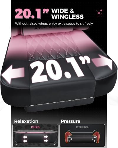 GTPLAYER Big and Tall Gaming Chair with Footrest, Ergonomic Office Desk Chair with 4.4in Thick Cushion and Wide Wingless Seat, Comfortable Leather Computer Chair, Predator Series, Pink Gradient