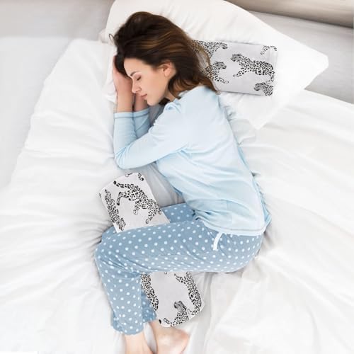 White Leopard Print Neck Roll Pillow - Extra Dense Memory Foam Round Cylinder Bolster for Cervical Support, Spondylosis, Neck Pain Relief