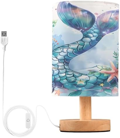 ALAZA Flower Mermaid Starfish Seashell Decor Bedside Table Lamp with USB Port for Bedroom Nightstand Office Desk LED Bulb Included