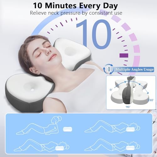 Cervical Neck Roll Pillow, Say Goodbye to Neck Pain, Travel Neck Support Pillow for Side Sleepers, Ergonomic Memory Foam Camping Pillow, Cervical Traction Device with Storage Bag