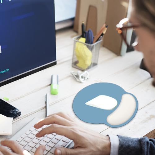 Mouse Pad with Wrist Rest Support, Ergonomic Gaming Mouse Pad with Non-Slip PU Base for Computer, Laptop, Office and Home, Easy Typing & Pain Relief (Blue Ivory)