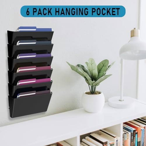MINDEPOT 6 Pockets Acrylic Wall File Organizer, Wall File Holder Black