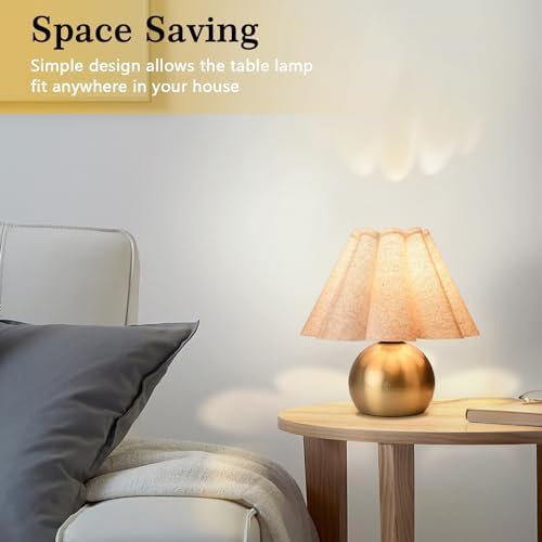 Gold Small Touch Control Table Lamp for Bedroom, Brass Gold Bedside Lamps for Nightstand, Cute Mini Small Table Lamps for Small Spaces with Scalloped Shade for Kitchen Counter, Bookshelf, Living Room