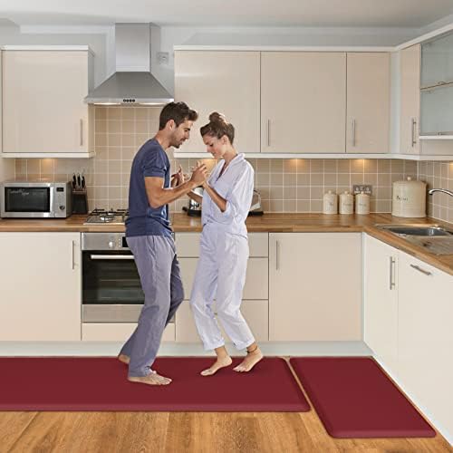 HappyTrends Kitchen Mat,17.3"x28"+17.3"x60" Red, Cushioned Comfort