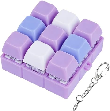 Keyboard Fidget Toy, Keyboard Fidget Keychain 9-in-1 Keyboard Decompression Button Finger Clicker Toys Stress Relief Fidget Gifts (3 Colors- Blue White Purple)