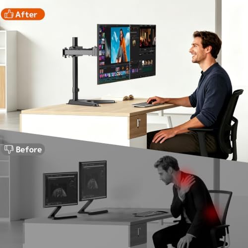 Dual Monitor Stand fits 17-40 inch, Free Standing Heavy Duty Monitor Mount