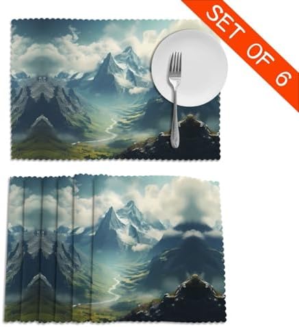 The Stretching Alps Prints High-Grade Placemats 12x18in - 6-Pack Durable Polyester Table Layers for Dining, Hotel, and Party Decor