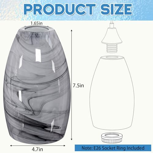 Teenyyou 1 Set Oval Glass Lamp Shade Replacement, Gray Marble