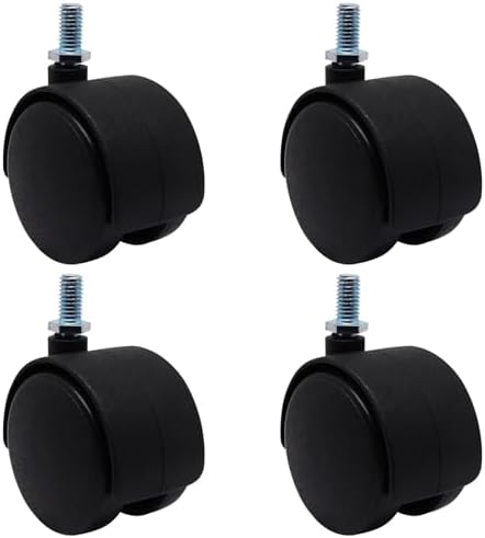 Plastic Caster Wheels 2 Inch, M8 Threaded Swivel Casters Set of 4, Black Nylon Replacement Casters Wheels for Furniture Table Cabinet Office Chair