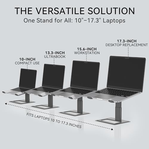 SOUNDANCE Adjustable Laptop Stand, Aluminum Riser, 10-17.3", Grey
