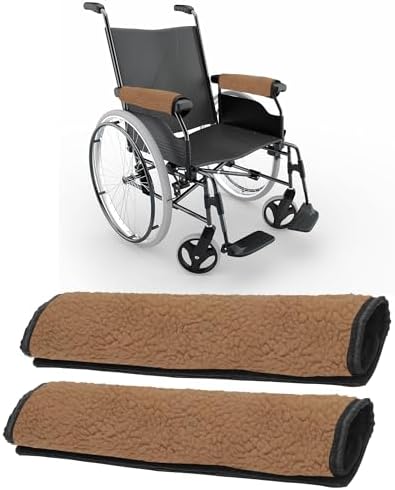 AHIER Wheelchair Armrest Pads, 2PCS Sheepskin Fleece Wheelchair Armrest Covers, Non Slip Arm Rest Cover Cushion pad for Wheelchairs (Brown)