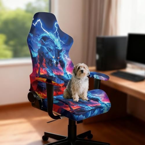 Gaming Chair Covers Slipcovers, Stretch Removable Washable Computer Reclining Gaming Chair Protector Slipcovers with Armrest Cover Wolf Galaxy