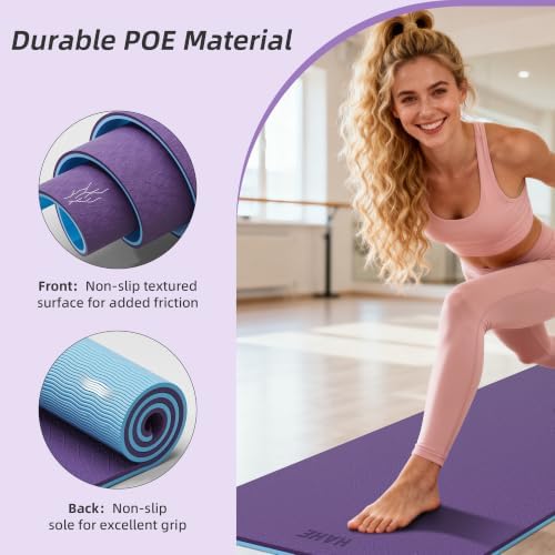 HAHE Wide Yoga Mat 72"x32"x0.4" Thick Pilates Mat with Carrying Strap