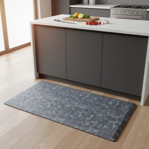 J&V TEXTILES Medallion Embossed Kitchen Mat Cushioned Anti Fatigue Floor Mat, Thick Non Slip Waterproof Kitchen Rugs and Mats,Heavy Duty Foam Standing Mat for Kitchen (17"L X 60"W x 0.6"Th, Navy Blue)
