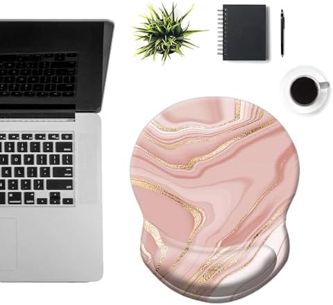 Ergonomic Mouse Pad with Support, Pain Relief Wrist Rest, Non-Slip PU Base for Home Office Working, Studying, Gaming (Pink Marble)